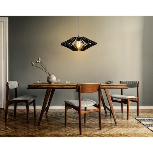 Elegant Black Angel Chandelier, Adjustable Height 55 cm, 47 cm Diameter, MDF Body, E27 Socket, Scandinavian Design | Perfect for Modern Spaces