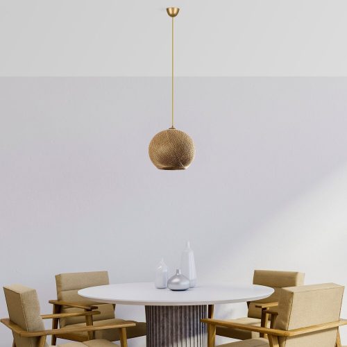 Handmade Jute Chandelier, Gold & Brown, 34 cm Cap, 70 cm Height, Adjustable Cable, E27 Max 40W | Elegant Lighting for Modern Spaces, Unique Design