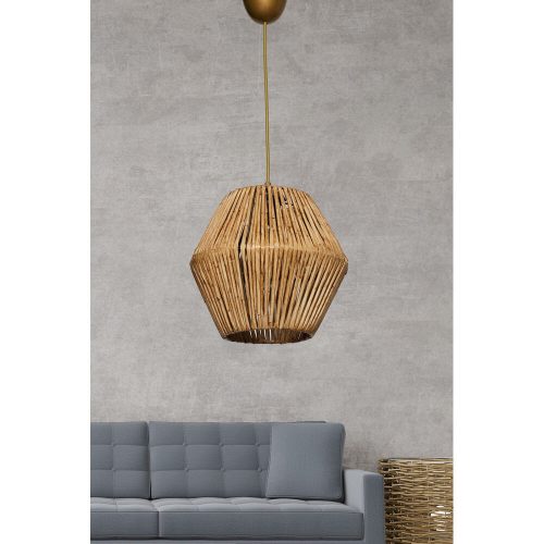 Elegant Metal Chandelier with Imitation Bamboo Cap, 55 cm Height, CE Certified, E27 Socket, Natural Color | Perfect for Modern Home Décor