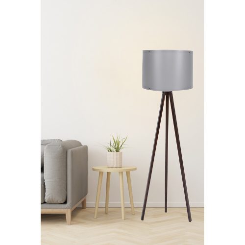 Scandinavian Floor Lamp, Grey & Walnut, 145 cm Height | MDF Body, E27 Socket, 40W Max | Stylish Design with 200 cm Cable & On/Off Switch | CE Certified