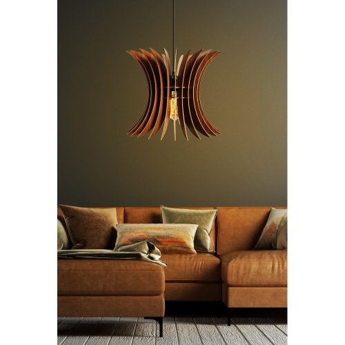 Elegant Scandinavian Big Wing Chandelier, Walnut Color, 30 cm Cap, Adjustable Height 65 cm, E27 Socket, Stylish MDF Design for Modern Spaces
