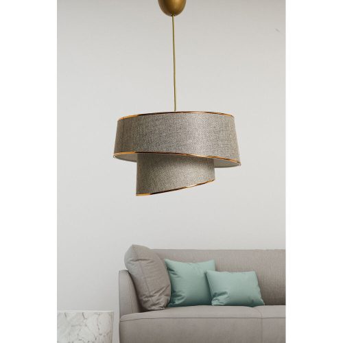 Scandinavian Chandelier, Metal Body with Fabric Cap (32x32 cm, Height: 20 cm), Beige & Gold, CE Certified, E27 Max 40W | Elegant Lighting for Modern Spaces