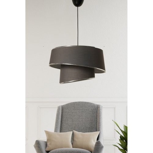 Stylish Scandinavian Chandelier, Metal Body, Silver & Anthracite, 70 cm Height, CE Certified, E27 Socket Max 40W, Elegant Fabric Cap, 32x32 cm