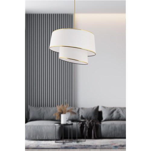 Elegant Metal Chandelier with Fabric Cap, White & Gold, 70 cm Height | CE Certified, E27 Socket, Perfect for Modern Living Spaces & Dining Areas