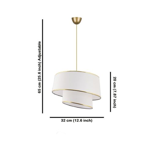 Opviq, 390FLH1840, Elegant metal chandelier with fabric cap, white and gold, height 70 cm | CE certified E27 socket, perfect for modern living spaces and dining rooms