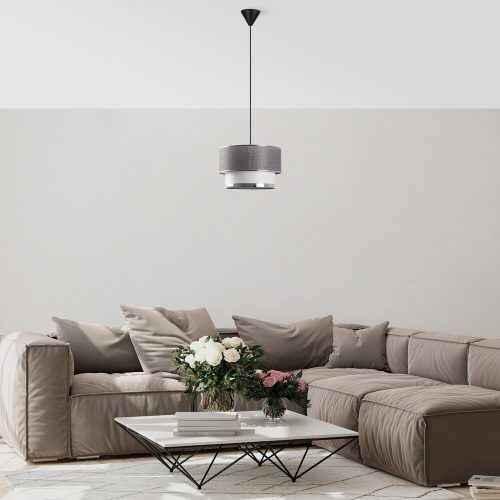 Stylish Metal Chandelier, Grey & Silver, 65 cm Height | CE Certified, E27 Socket, 30 cm Diameter Cotton Cap | Perfect for Modern Living Spaces
