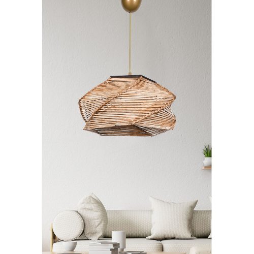 Elegant Beige Chandelier with Wooden Body & Imitation Bamboo Cap, 65 cm Total Height, CE Certified, E27 Socket, Perfect for Modern Decor
