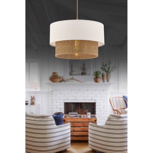 Elegant Metal Chandelier with Cotton Cap, Beige & White, 65 cm Total Height | CE Certified, E27 Socket, Perfect for Modern Home Décor & Lighting