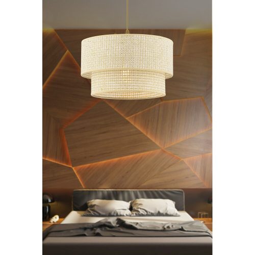 Elegant Cream Chandelier, Metal Body, 30x30 cm Cotton Cap, 65 cm Total Height, E27 Socket (Max 60W) | CE Certified | Perfect for Modern Spaces