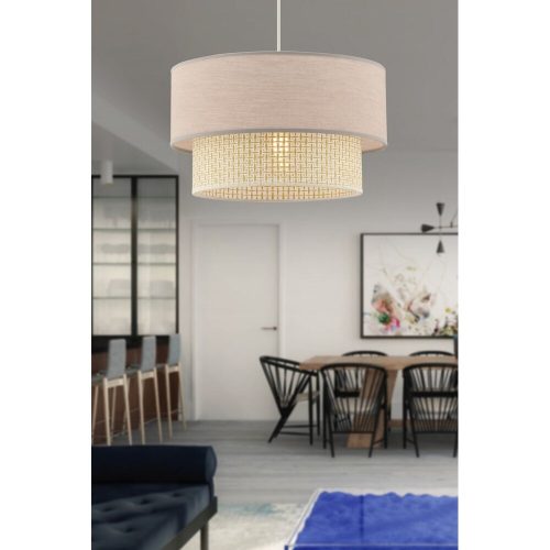 Elegant Chandelier with Metal Body, Cream & Beige Cotton Cap (30x30 cm, 20 cm Height) | CE Certified, E27 Socket, Total Height 65 cm | Stylish Lighting for Home Decor