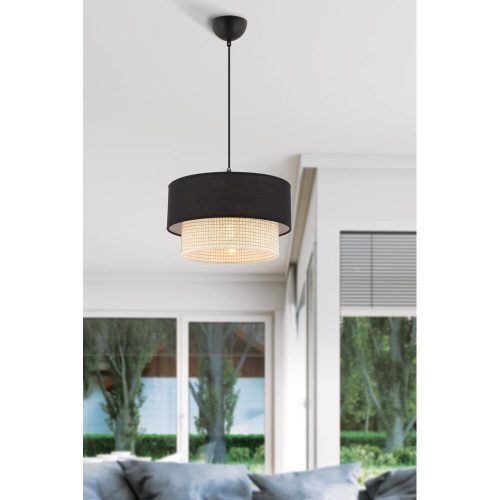 Elegant Metal Chandelier with Cotton Cap, Cream & Black, 65 cm Height | CE Certified, E27 Socket, Perfect for Modern Living Spaces & Dining Areas