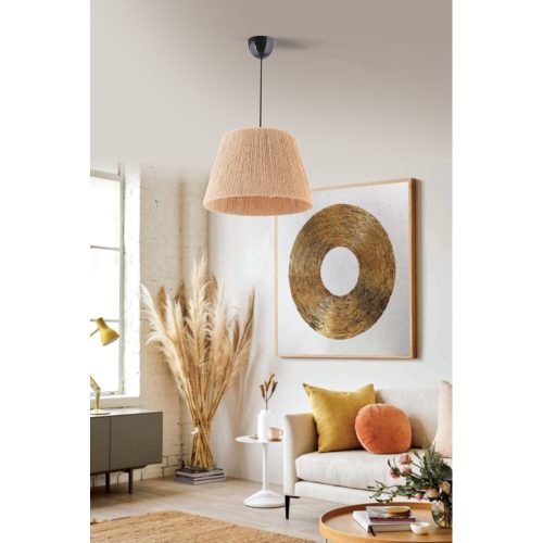 Elegant Cream Chandelier with Metal Body & Jute Cap, 65 cm Height | Adjustable Cable, E27 Socket (Max 40W) | CE Certified, Perfect for Modern Spaces