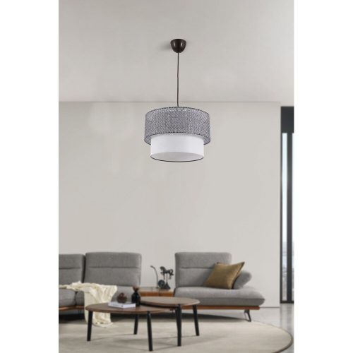 Elegant Metal Chandelier with Cotton Cap, Grey & White, 30 x 30 cm | Adjustable Height 70 cm | CE Certified, E27 Socket, Max 40W | Modern Lighting Solution