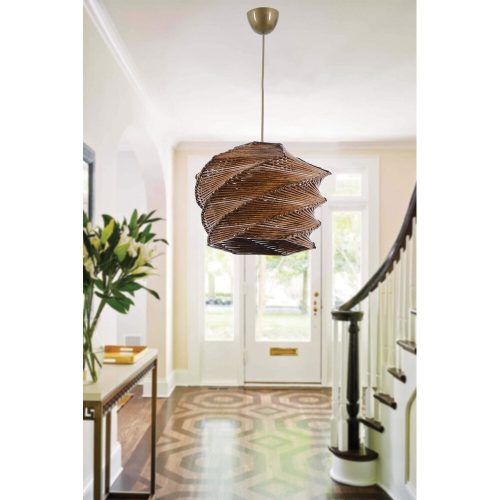 Scandinavian Chandelier with Wooden Body, Antiquation Finish, 65 cm Height, E27 Socket, Imitation Bamboo Cap (32x32 cm) | CE Certified, Elegant Lighting