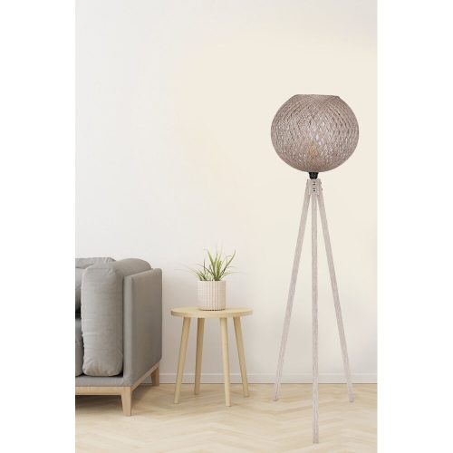 Elegant Cream Floor Lamp, Handmade Jute Cap, 145 cm Height, MDF Body, CE Certified, Perfect for Bohemian & Scandinavian Decor | Max 40W E27 Socket