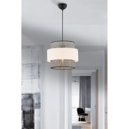 Stylish Metal Chandelier, Grey & White, 65 cm Height | CE Certified, E27 Socket (Max 60W) | Elegant Fabric Cap (30x30 cm) for Modern Spaces