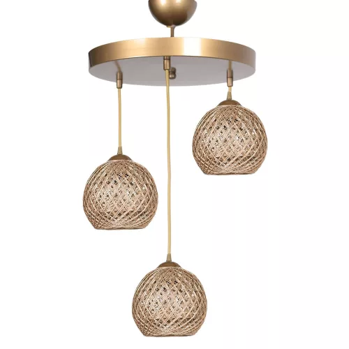 Opviq, 390FLH1602, Elegant beige chandelier with metal body and jute cap, height 80 cm | CE certified, 3 x E27 Max 40W | Perfect for modern living spaces and dining rooms
