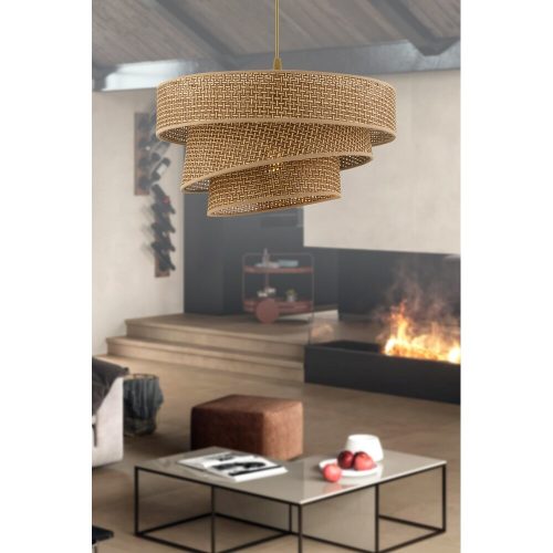 Opviq, 390FLH2414, Elegant Beige Chandelier with Metal Body & Cotton Cap, 72 cm Height, CE Certified, E27 Socket (Max 60W) | Perfect for Modern Home Décor