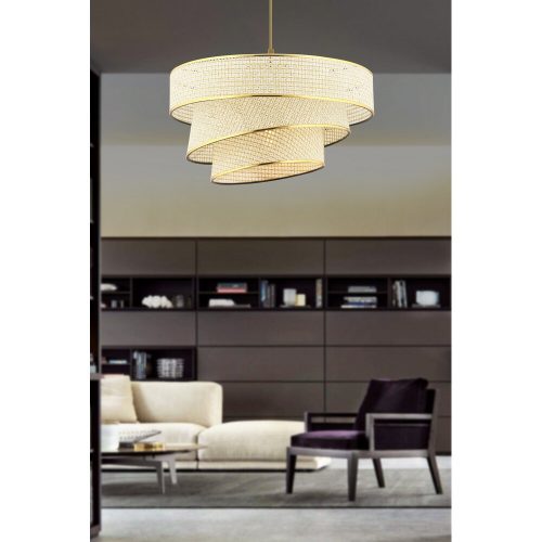 Opviq, 390FLH2420, Elegant Cream & Gold Chandelier, Metal Body, 72 cm Height, CE Certified, E27 Socket (Max 60W), 40x40 cm Cotton Cap | Perfect for Modern Decor