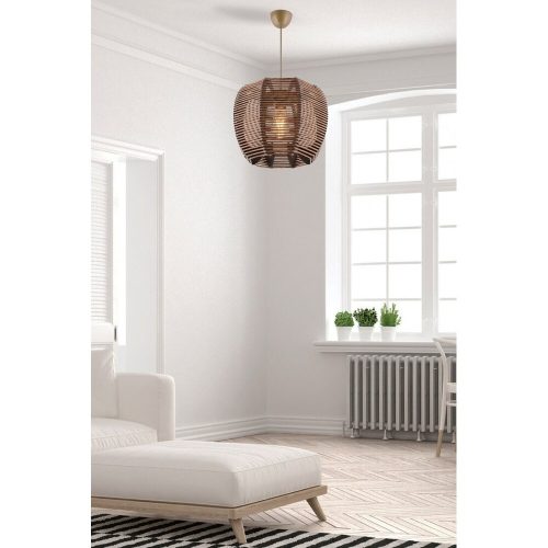 Opviq, 390FLH2274, Elegant Wooden Chandelier with Replica Bamboo Cap, 31x31 cm, Height 70 cm | CE Certified, Adjustable Cable, E27 Socket, Brown Finish | Perfect for Modern Decor
