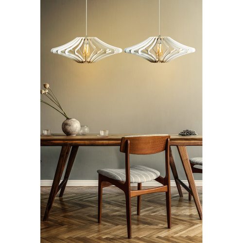 Elegant Scandinavian Angel Chandelier (2 Pieces), White MDF, 19 cm Cap Length, 47 cm Diameter, Adjustable Cable, E27 Max 40W | Perfect for Modern Spaces