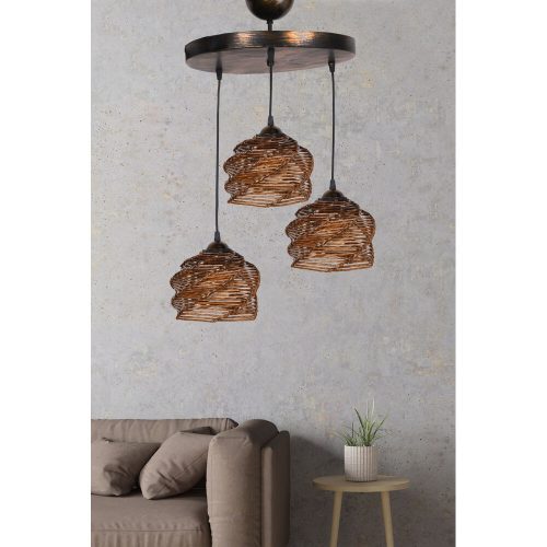 Elegant Wooden Chandelier with Imitation Bamboo Cap, 85 cm Height | CE Certified, 3 x E27 Socket, Antiquation Finish | Perfect for Modern Home Decor