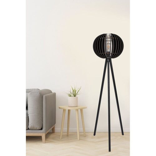 Stylish Black Floor Lamp, 145 cm Height, MDF Body, E27 Socket, 40W Max, Industrial/Scandinavian Design, CE Certified, Perfect for Modern Spaces