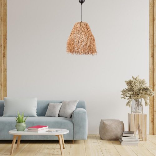 Rustic Metal Chandelier with Raffia Cap, 18 cm Length & 35 cm Diameter | Adjustable Cable, Total Height 98 cm | E27 Socket, Max 40W, Natural Colors