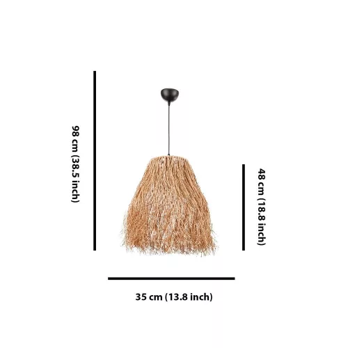 Opviq, 390FLH1810, Rustic Metal Chandelier with Raffia Cap, 18cm long and 35cm diameter | Adjustable cable, total height 98 cm | E27 socket, max 40W, natural colors