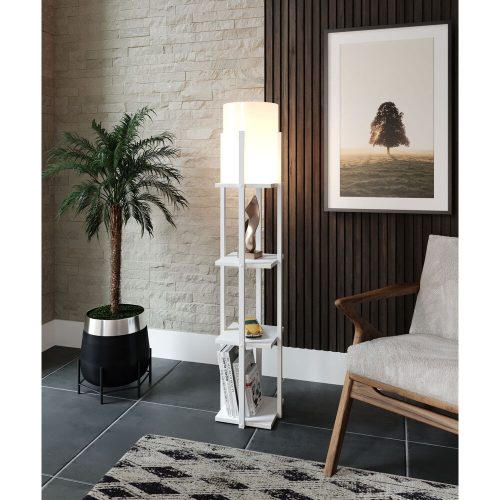 Elegant Floor Lamp, 135 cm Height, White & Natural Colors | Particle Board Body, MDF Profile, Fabric Cap (21x21 cm) | On/Off Switch, CE Certified, Scandinavian Design