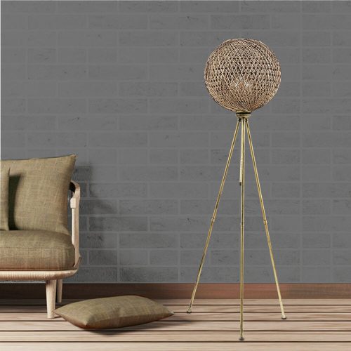 Stylish Floor Lamp, Black & Gold, 138 cm Height | Metal Body with Jute Cap (35 x 35 cm) | On/Off Switch, CE Certified, Bohemian & Scandinavian Design
