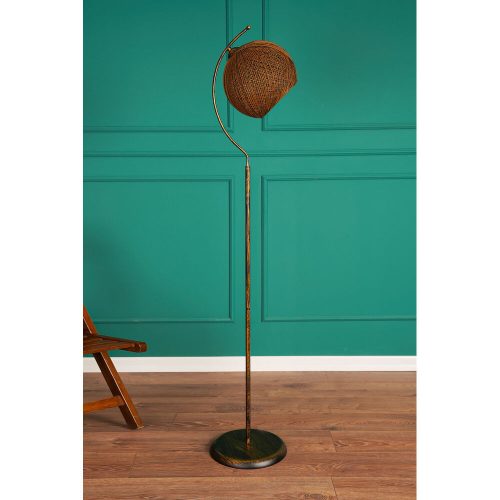 Stylish Bohemian Floor Lamp, Metal Body with Jute Cap (30x30 cm), 165 cm Height, Orange & Black | E27 Socket, On/Off Switch | CE Certified, Perfect for Home Decor