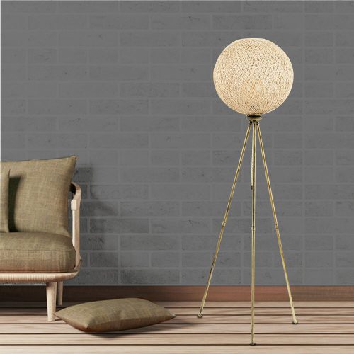 Elegant Gold Floor Lamp with Metal Body & Jute Cap, 138 cm Height, E27 Socket, On/Off Switch | Perfect for Bohemian & Scandinavian Decor