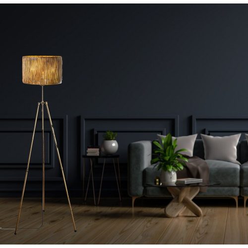 Stylish Floor Lamp with Metal Body, Adjustable Height 160 cm, Antique Finish, 20 cm Bamboo Cap, E27 Socket, Perfect for Modern Living Spaces