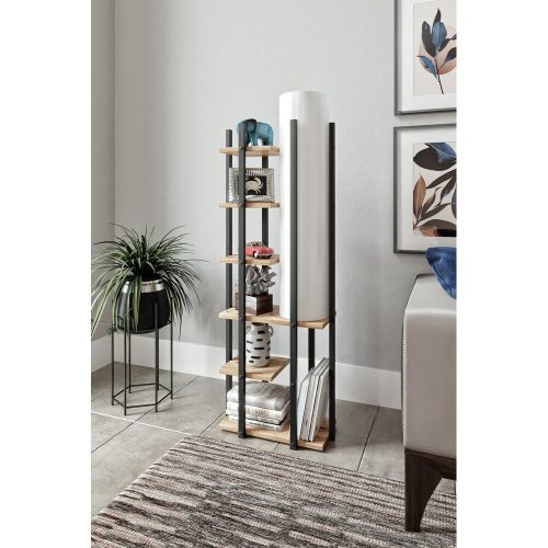 Elegant Floor Lamp with Particle Board Body, Black/White/Natural, 135 cm Height | Fabric Cap (21x21 cm) | On/Off Switch, CE Certified, E27 Socket