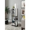 Stylish Floor Lamp with Particle Board Body, Black & White, 160 cm Height | Fabric Cap (21x21 cm) | On/Off Switch, CE Certified, E27 Socket