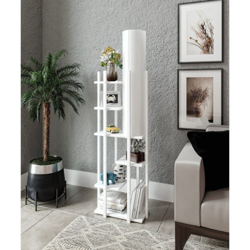 Elegant White Floor Lamp, 160 cm Height, Particle Board & MDF, Fabric Cap 21x21 cm, E27 Socket, On/Off Switch | Perfect for Modern Living Spaces