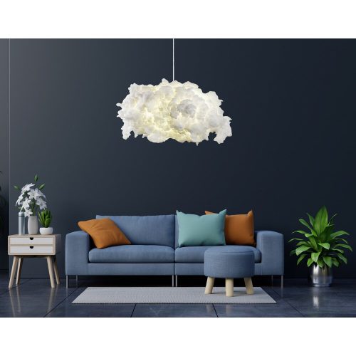 Elegant White Chandelier with Cotton Cap, 60 x 45 cm, Height 80 cm | CE Certified, E27 Socket, Max 40W | Perfect for Modern Home Décor