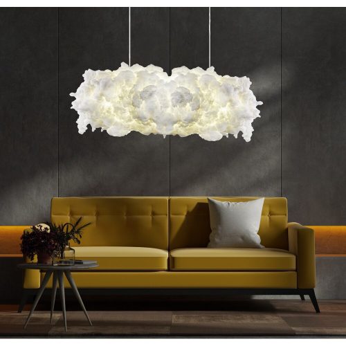 Elegant White Chandelier with Cotton Cap, 90 x 45 cm, Height 80 cm | CE Certified, E27 Socket, Max 40W | Perfect for Modern Home Décor