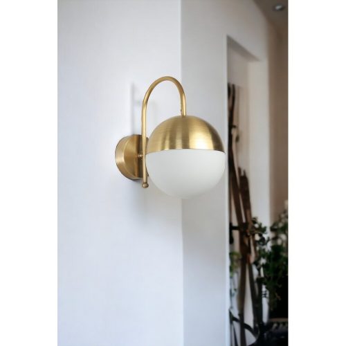 Elegant Wall Lamp with Metal Body & Glass Cap, 15 cm Height, Gold & White | 1 x 3.15W LED, Battery Operated, IP20 | Stylish Lighting for Any Room