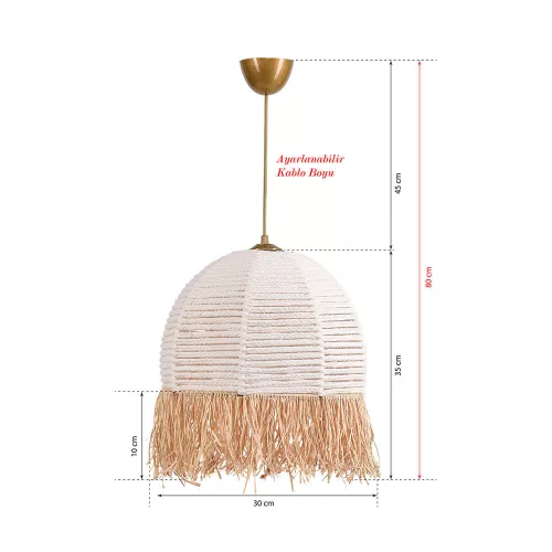 Opviq, 687HMY1289, Elegant bohemian chandelier, white plastic body, diameter 30 cm, height 80 cm | E27 socket, max 40W | Perfect for country and modern decor
