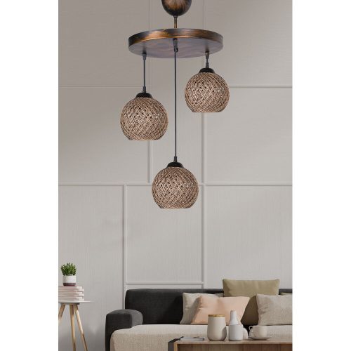 Scandinavian Chandelier, Black Metal Body, 32 cm Diameter, 80 cm Height | 3 x E27 Socket, Cotton Cap | Elegant Lighting for Country & Modern Homes