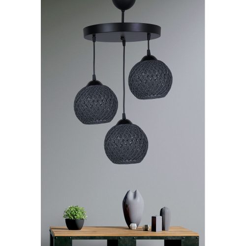 Elegant Grey Chandelier, Metal Body, 32 cm Diameter, 80 cm Height | 3 x E27 Max 40W | Scandinavian & Country Style Lighting for Modern Homes