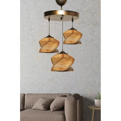 Elegant Bohemian Chandelier, Metal Body, 35 cm Diameter, 85 cm Height | Antiquation Finish, 3 x E27 Max 40W | Perfect for Glam & Scandinavian Decor