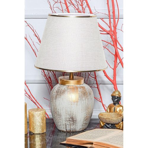 Elegant Metal Table Lamp with Fabric Cap, Cream & Gold, 18 cm Width, 47 cm Height, E27 Socket Max 40W | Perfect for Modern Home Decor & Lighting
