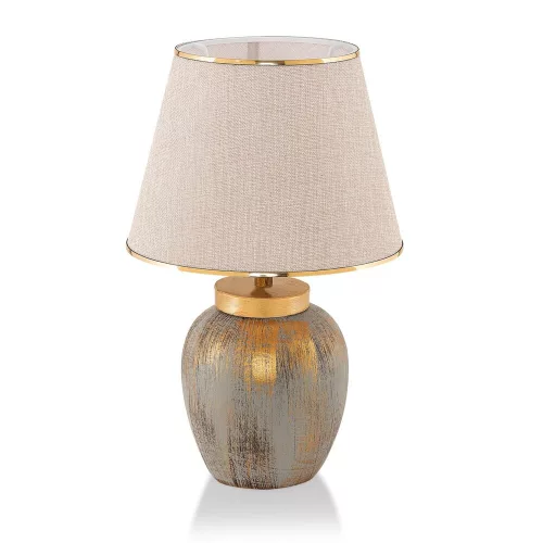 Opviq, 687HMY2119, Elegant metal table lamp with fabric cap, cream and gold, 18 cm width, 47 cm height, E27 socket max. 40 W | Perfect for modern interior design and lighting