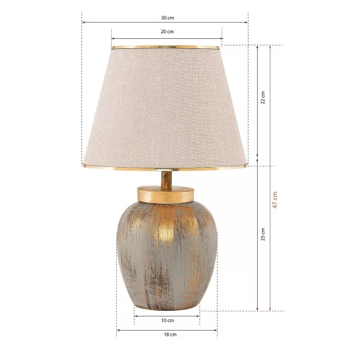 Opviq, 687HMY2119, Elegant metal table lamp with fabric cap, cream and gold, 18 cm width, 47 cm height, E27 socket max. 40 W | Perfect for modern interior design and lighting