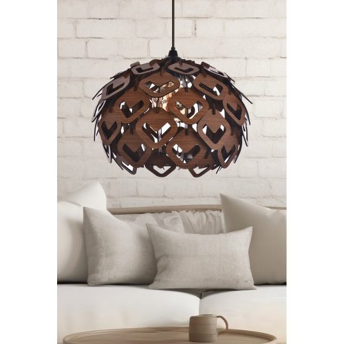 Elegant Walnut Chandelier, MDF Body, 67 cm Height, Adjustable Cable, E27 Socket (Max 40W) | Stylish Lighting for Modern Homes & Offices