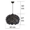 Elegant Black Chandelier, MDF Body, 27 cm Cap Length, 40 cm Diameter | Adjustable Cable, 67 cm Total Height | E27 Socket, Max 40W, Modern Lighting