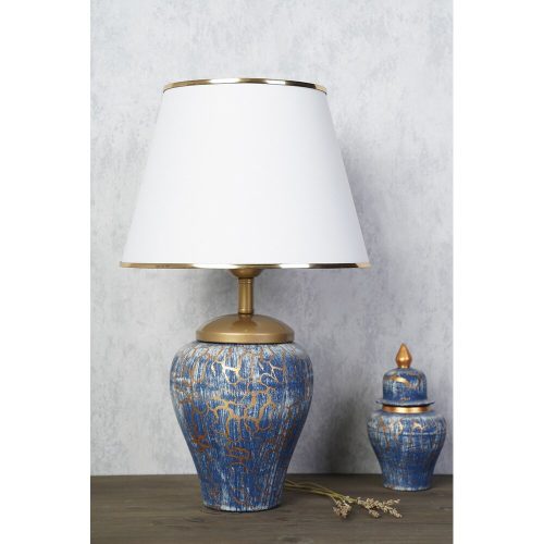 Stylish Table Lamp with Metal Body & Fabric Cap, 50 cm Height, 30 cm Width | E27 Socket, Max 40W | Elegant Blue & White Design for Modern Spaces